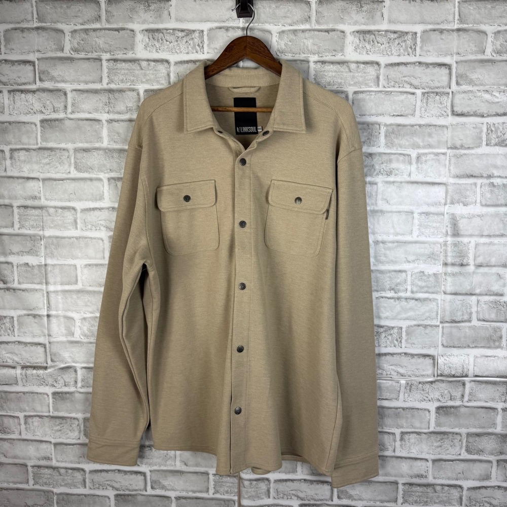 Linksoul Mens LS466 Tan Khaki Pique Knit Heavyweight Snap Front Shirt Jacket XXL